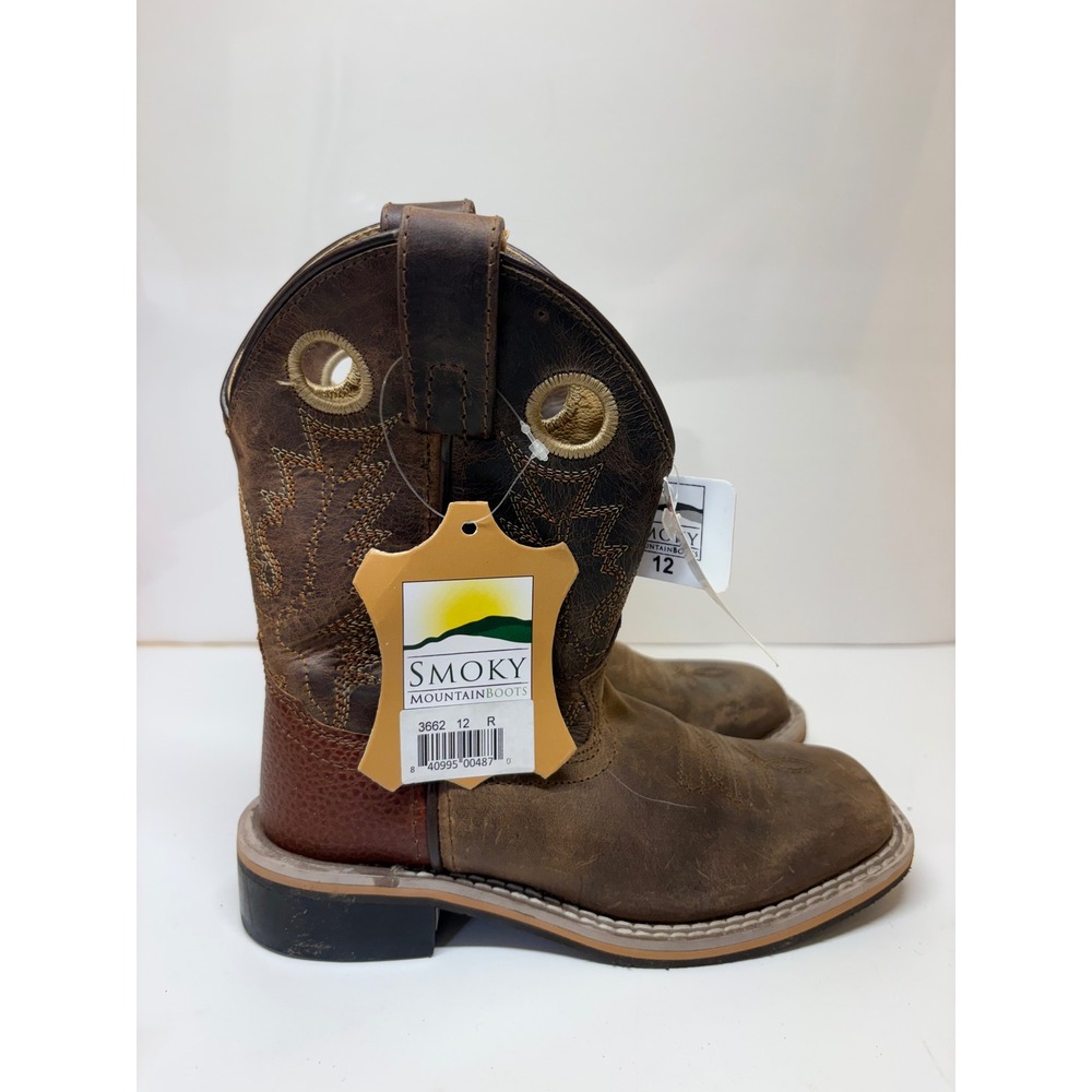Smoky Mountain Kids Boys Brown Leather Cowboy Boots 3662C Square Toe Sz 12